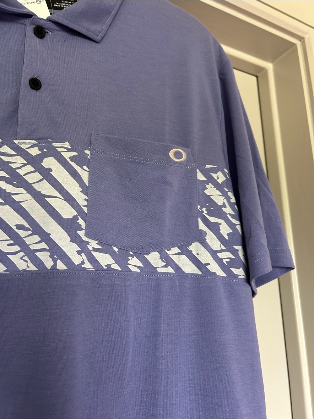 Oakley Men’s Lavender Polo with White Chest Stripe and Pocket - Picture 3 of 7